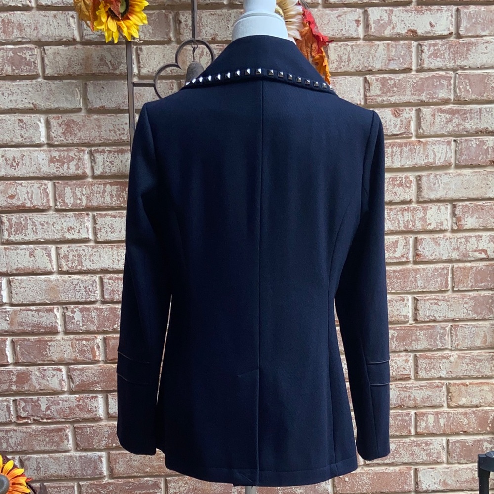 Sale! Studded Navy Women's Coat w/ studded collar,leather accents. Michael Kors. - Picture 3 of 16